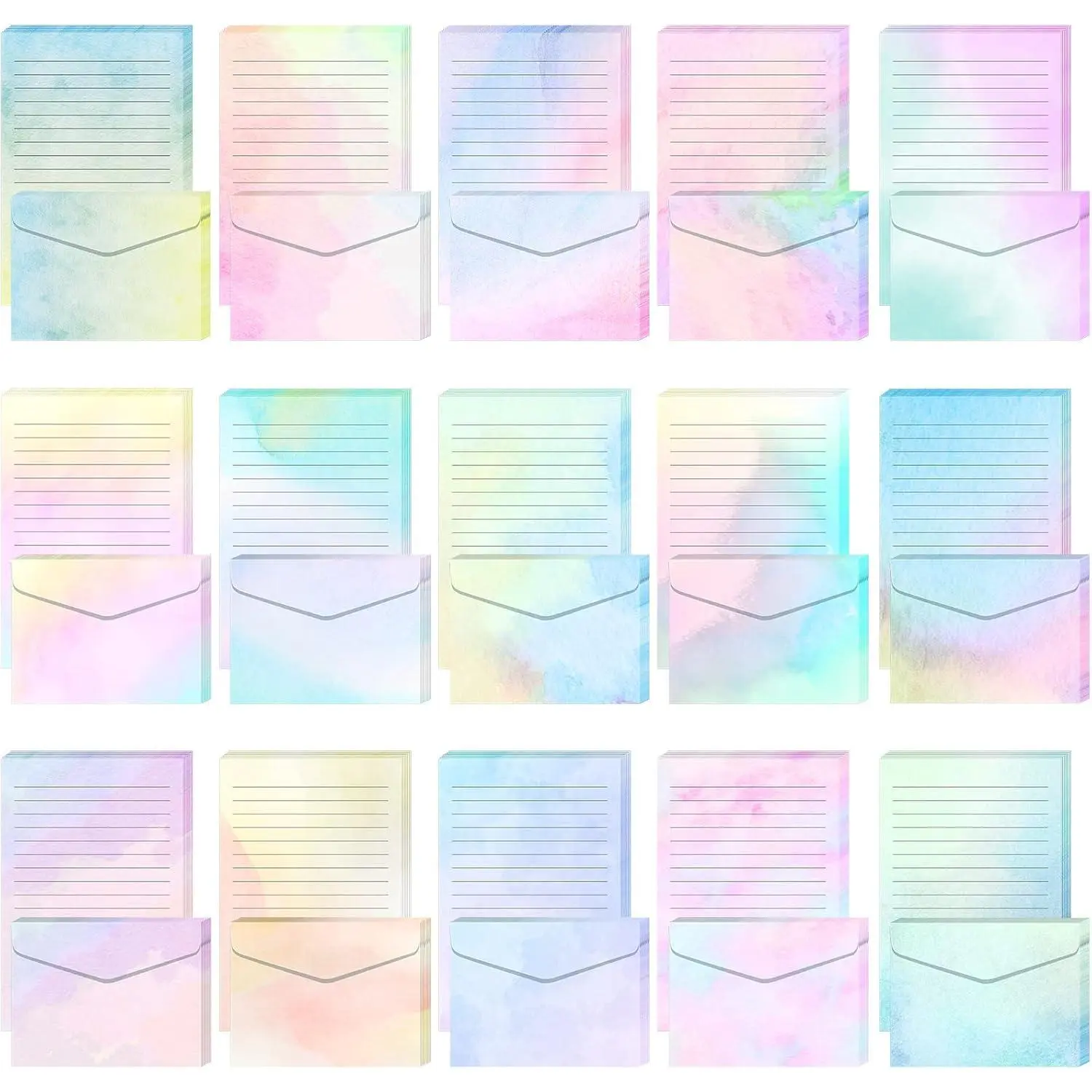 200 count Watercolor Stationary Paper and Envelopes Include 100 Lined Sheets and Envelopes, 5. 5 x 8. 25 Inch Double Sided Printing Letter Writing Paper with Mailers(Watercolor)