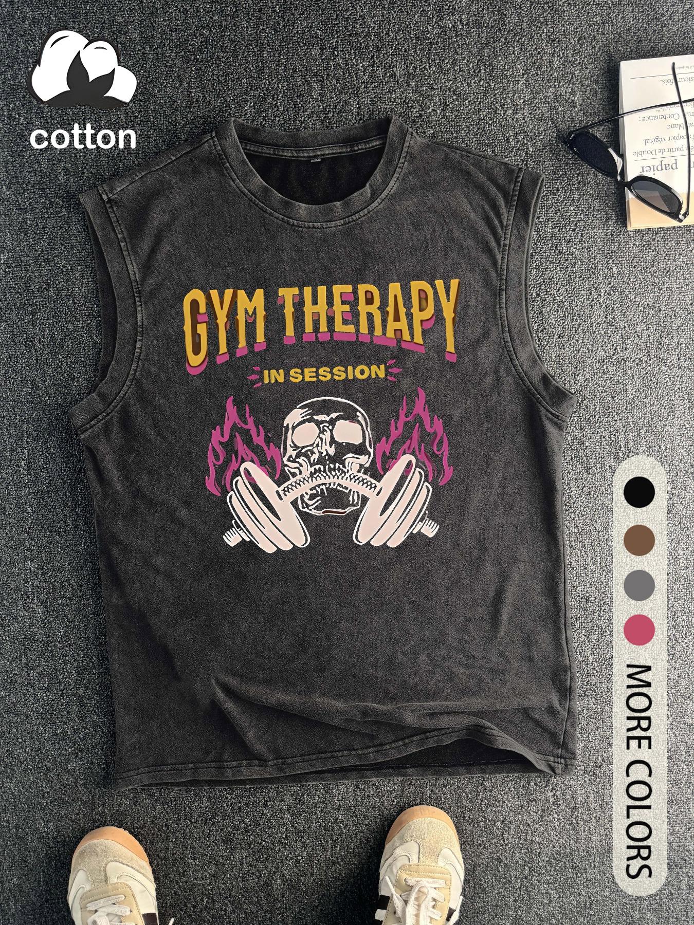 Men's Vintage Graphic Round Neck Tank Top, Regular Fit Casual Sleeveless Top for Summer, Men's Clothes for Daily Wear, Socks