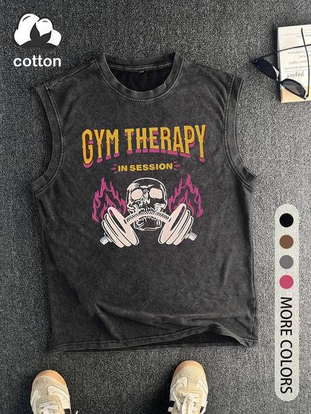 Men's Vintage Graphic Round Neck Tank Top, Regular Fit Casual Sleeveless Top for Summer, Men's Clothes for Daily Wear, Socks