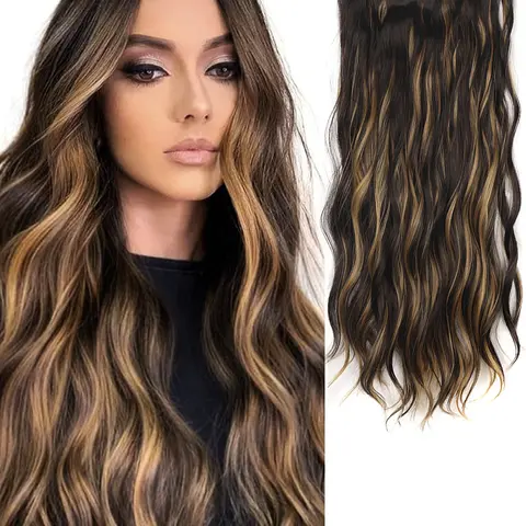 4 piece clip in hair extension set fluffy water wave natural clip in hair weft invisible hair clip loose and smooth for women synthetic hairpiece versatile styling for all occasions Long Wavy Hairpieces Wavy Hair Extensions
