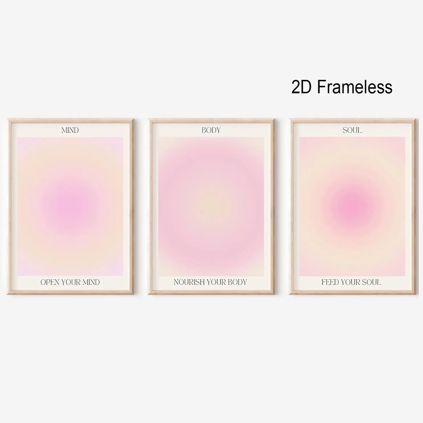 3-piece set, “Body, Mind, and Spirit” Canvas Wall Art: Spiritual art featuring gradient halos, positive affirmations, decorative room posters, and minimalist inspirational quotes; 2D, frameless