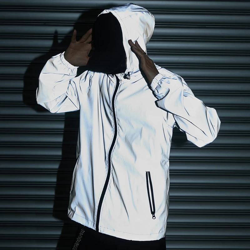 Kyn Apparel Night Reflective Clothes Spring New Men's Hooded Jacket Outdoor Run Casual Windproof Coat Couples Hip-hop Streetwear S-5XL