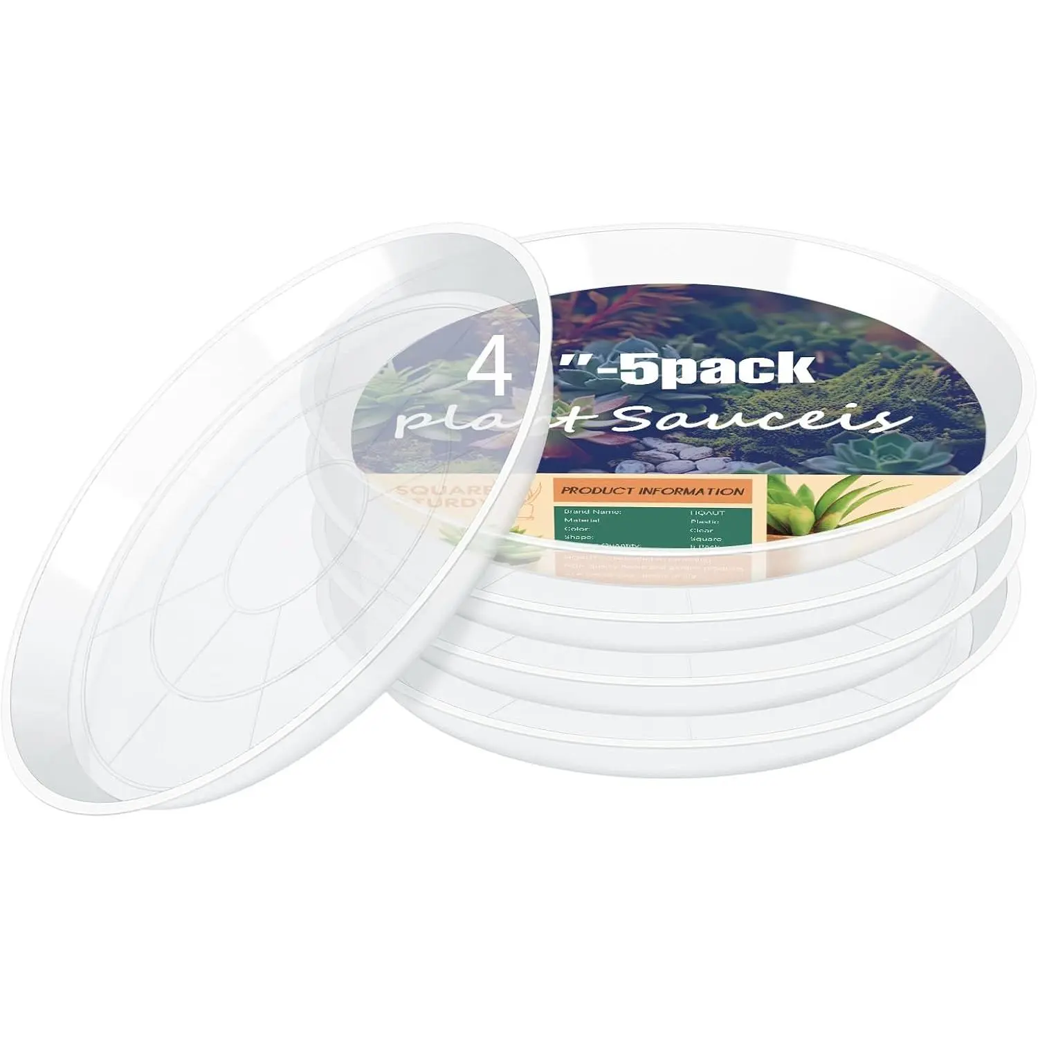 4 6 8 10 12 14 16 18 20 22 Inch Clear  , 5 Pack Durable Plastic Water Catcher Trays for Flower Pots,  Drip Trays for Indoor Outdoor Planter(4inch)