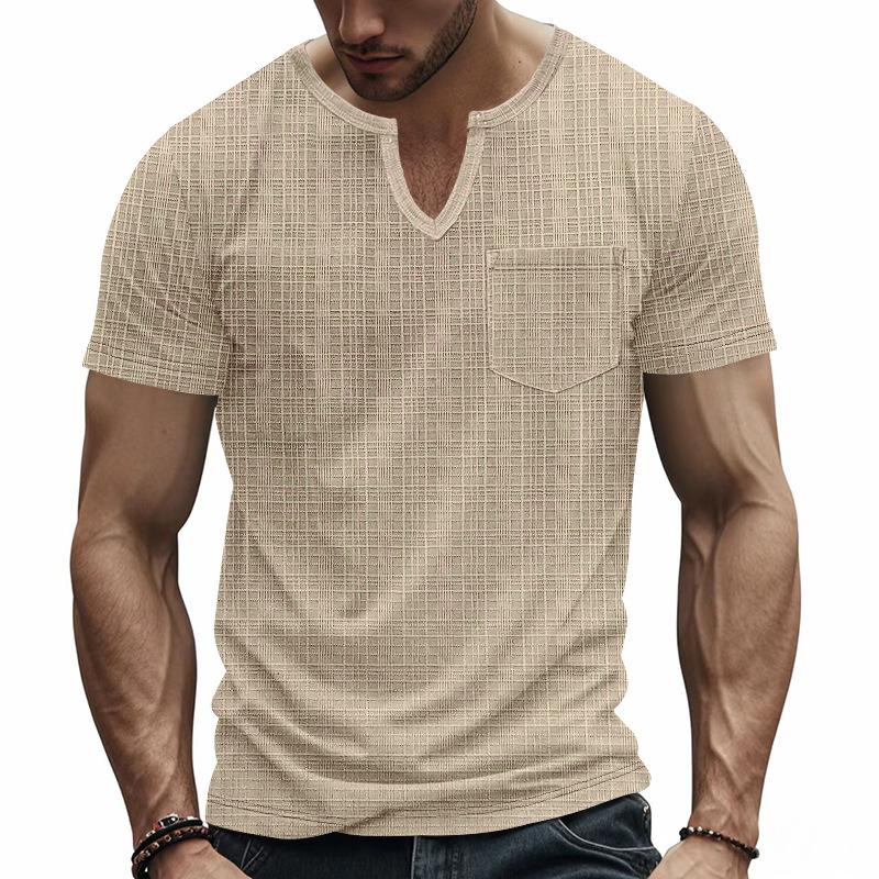 Summer Men's Imitation Hemp Bamboo Joint Loose Breathable Casual V-neck Quick-drying Short-sleeved T-shirt