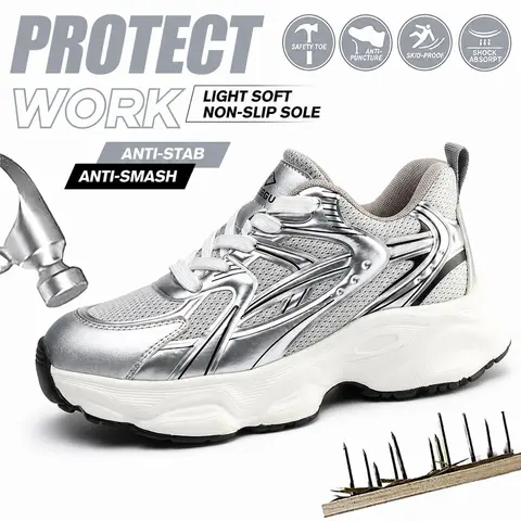 Women's Steel Toe Safety Sneakers, Sporty Lightweight & Breathable Work Shoes, Puncture-Proof with Non-Slip Sole for Standing All Day, Sporty Work & Safety Footwear, Walking Shoes, Closed, Worker, Non Slip Shoes For Work