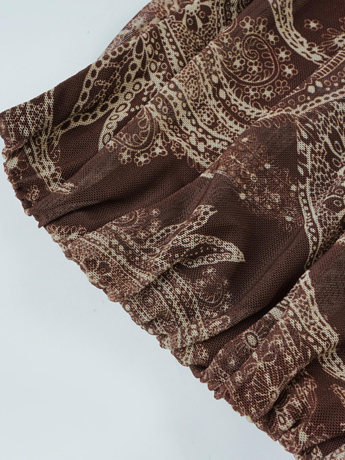 Vintage Mesh Print Fitted Long Maxi Skirt, Bohemian Vacation Style Half Skirt, Elegant Women's Fashion for Spring & Summer, Bottoms