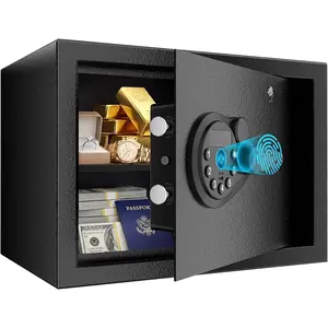 0.6 Cubic Fingerprint Safe Box, Biometric  Safe with  Keypad & Removable Shelf for Valuables, , Documents,  Office Hotel Use, 9.84" x 13.78" x 9.84", SF002