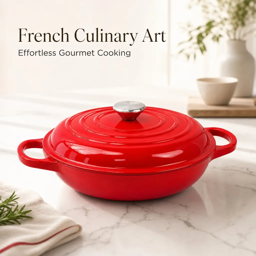 Enameled Cast Iron Braiser, Non Stick Enameled Cast Iron Skillet with Lid, Dutch Oven Skillet with lid up to 500°F for Oven, Stove, Grill, Shallow Dutch Oven for Cook, Bake