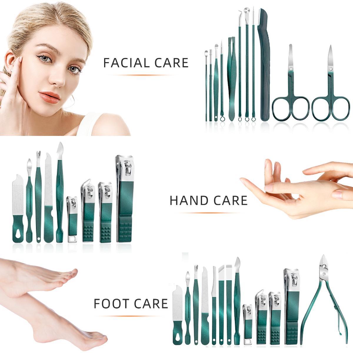 Stainless Steel Nail Clipper Set with PU Leather Storage Box, 24/26pcs Professional Multi-functional Manicure Tools, Nail Tools for Home & Travel, Nail File Kit