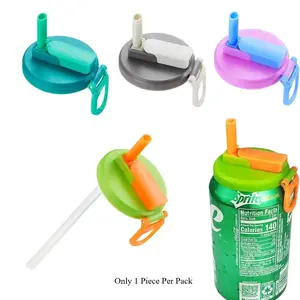 Portable Soda Can Lid and Silicone Straw Soda Can Lid Reusable Suitable for Canned Beverages Beer Juice 1pcs with Straws