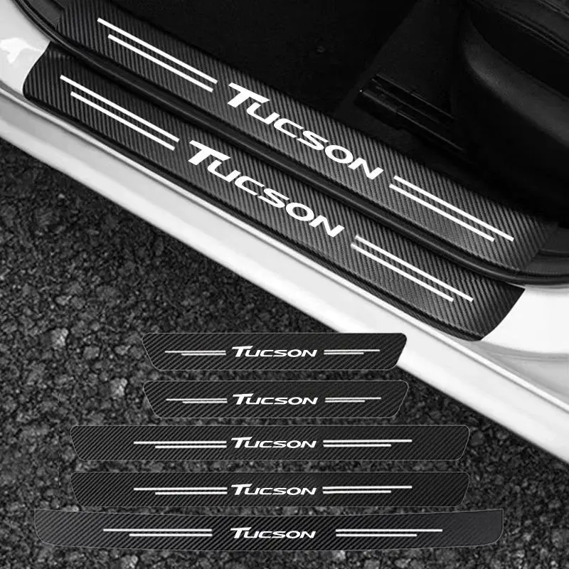 4PCS Car Door Sill Trunk Bumper Pedal Decal Sticker Cover Protector Car Decals Automotive Decals For Hyundai Tucson Badge IX30 Accent Kona Elantra Sonata Woman
