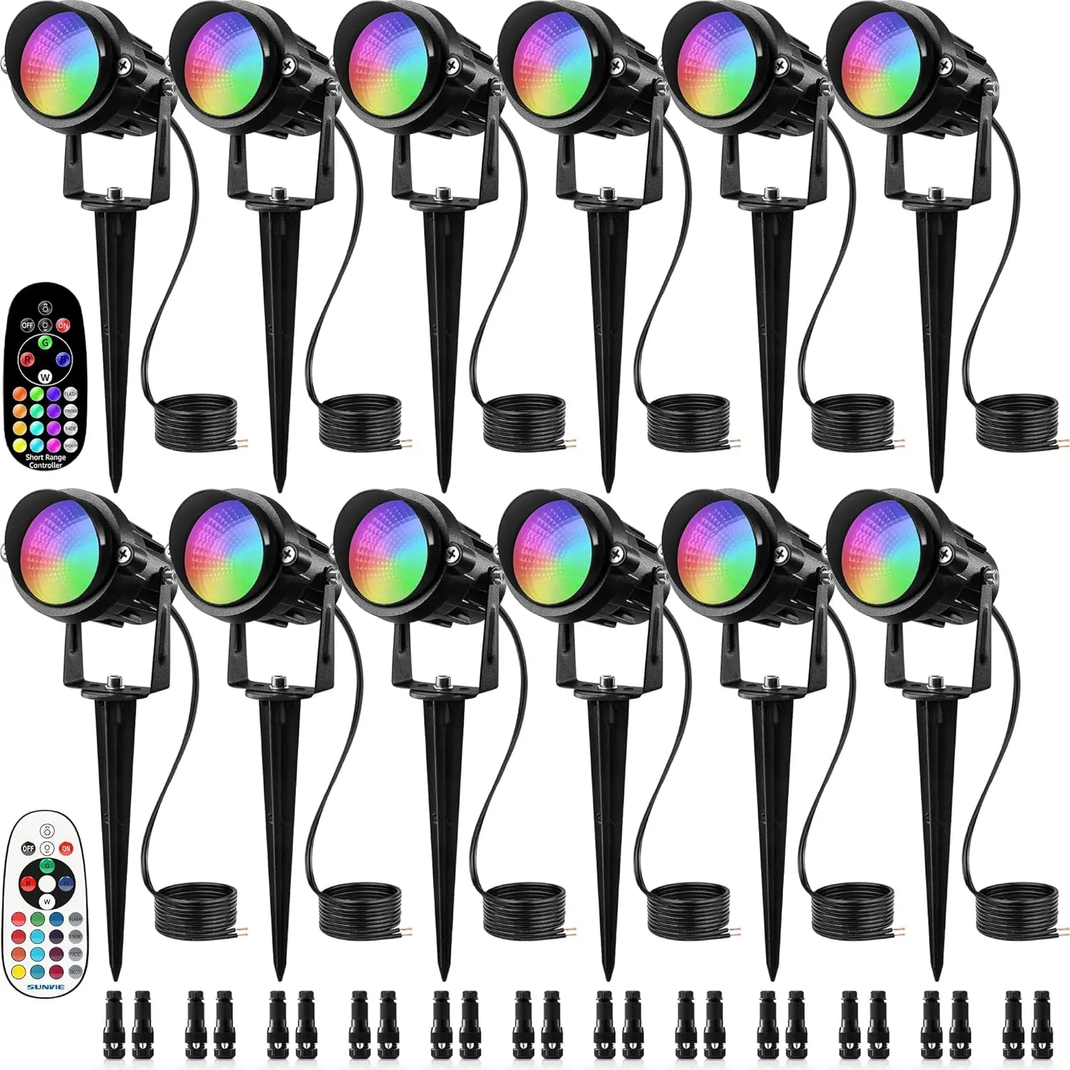 RGBW Low  Landscape Lights Color Changing 12W LED Landscape Lighting Outdoor  Remote Control for Garden Yard Pathway Christmas Decorative Lighting, 12 Pack with Connector