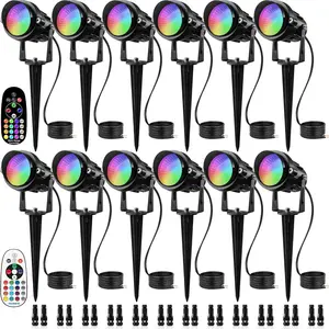 RGBW Low  Landscape Lights Color Changing 12W LED Landscape Lighting Outdoor  Remote Control for Garden Yard Pathway Christmas Decorative Lighting, 12 Pack with Connector