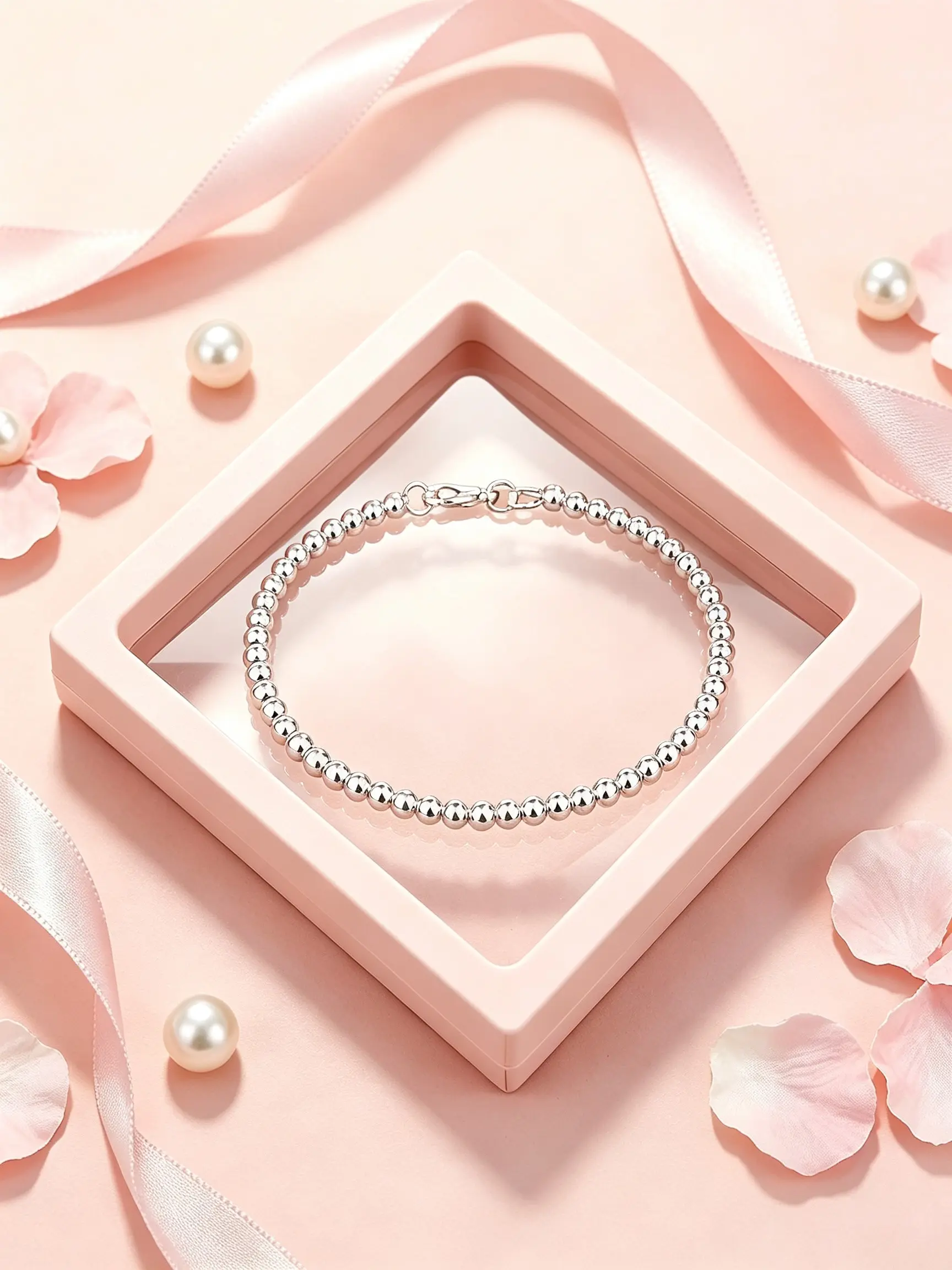Romantic Valentine's Day Silver Color Bead Bracelet, 6mm Elegant Design, Fashionable Bracelet Style, Perfect for Weddings and Parties, Versatile Fashion Jewelry