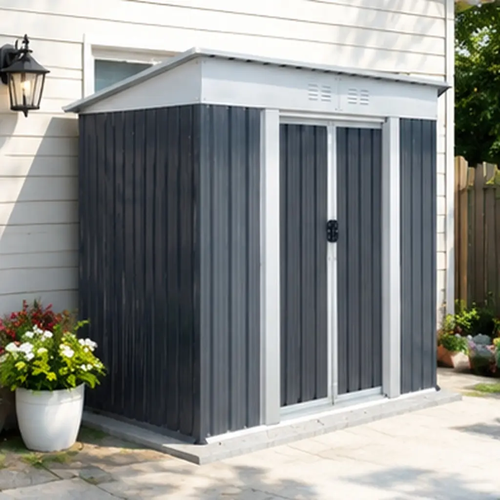 ARCH Outdoor Storage Shed 6x4 FT Pent Roof Grey Metal Garden Tool Shed Galvanized Steel Backyard Storage Box for Lawn Equipment Bicycles Patio Furniture, 45.7W x 74.7D x 72.5H in, Grey Color Options, Metal Material, Product Dimensions: 45.70 W x