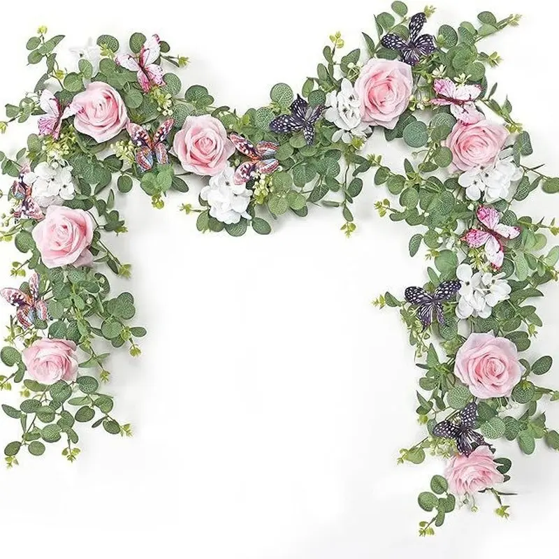 Wedding season artificial rose vine outdoor holiday decoration, butterfly pendant DIY artificial flowers, decorative home arrangement artificial vines