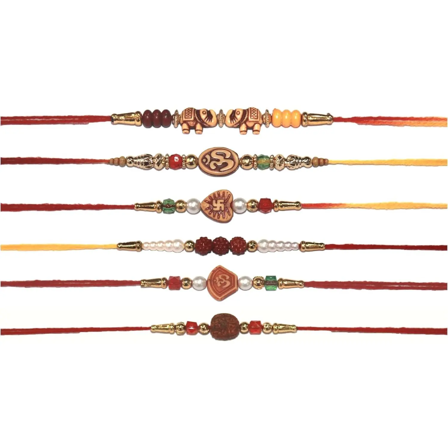 Set Of 6 Rakhi for Brothers Mix Design Rakhi with Multi Color Beads Design Rakhi Bracelet Multi Design And  Color