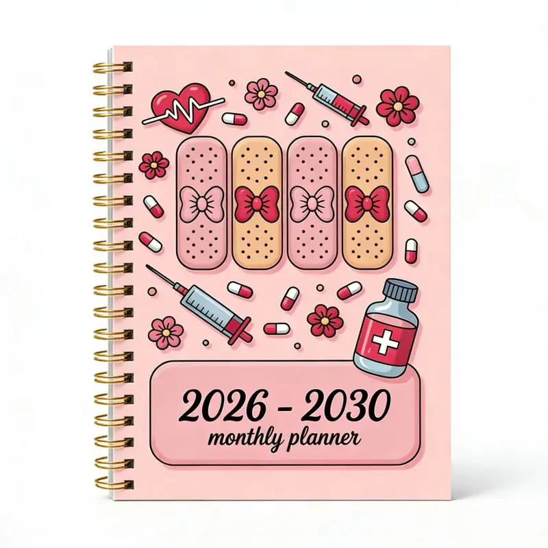 2026-2030 Monthly Planner/Calendar - January 2026 to December 2030, 5-Year Monthly Planner, Nurse-Themed Cover Design Notebook, Annual Calendar Planning, Monthly Tabs, 60-Month Calendar, 5.5 x 8.3 inches, Thick Paper, Elastic Cover, Durable Double Wire Sp