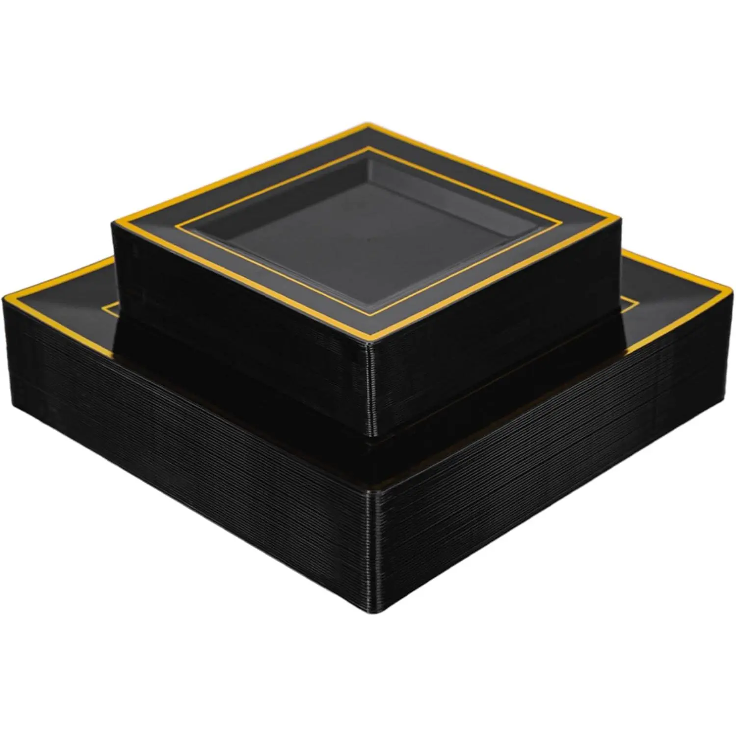 80 count Black Plastic Plates With  Rim, Square Disposable 9.5inch Dinner Plate and 6.5inch Dessert Plates for Party, Wedding and Birthday
