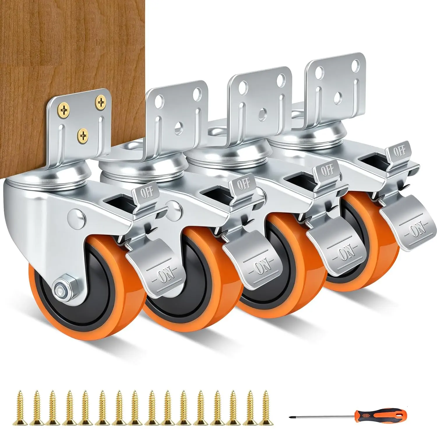 2 Inch Side Mount Casters Set of 4 with Brakes |  600 Lbs Capacity, Floor Protection, Silent Rubber wheels for furniture, Carts, Table, Office chair
