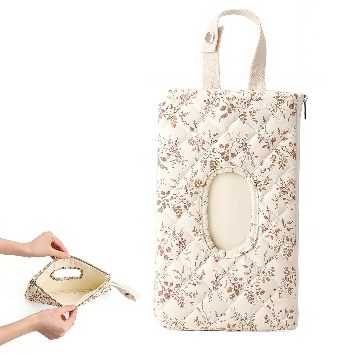 Wipe Holder Floral Diaper and Wipes Wipes Bag for Car, Resuable Wet Wipe for Travel &, Beige