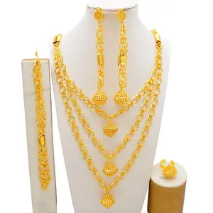 Middle Eastern Plating Gold Necklace Set African Gold Jewelry Accessory Geometric Pendant