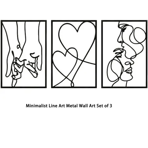 Minimalist Abstract Line Art Metal Wall Art Set of 3, Assorted One Line Drawing Iron Wall Hanging Decor, Modern Aesthetic Bedroom Living Room Wall Sculpture, Romantic Gift for Wedding Anniversary Valentine’s Day