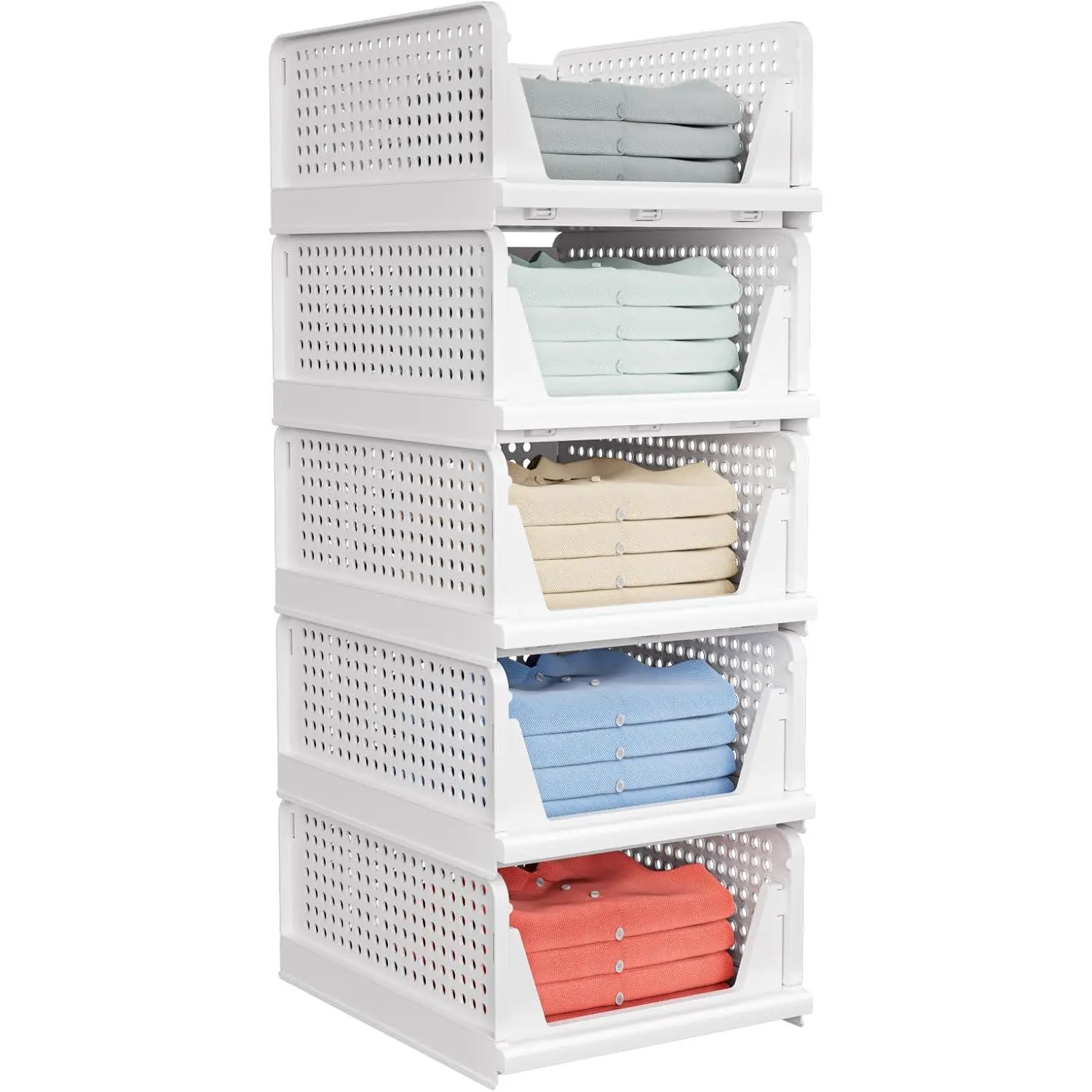5 Pack Foldable Rectangular Stackable Bins - 5 Pieces Home Closet Storage & Organization Bins
