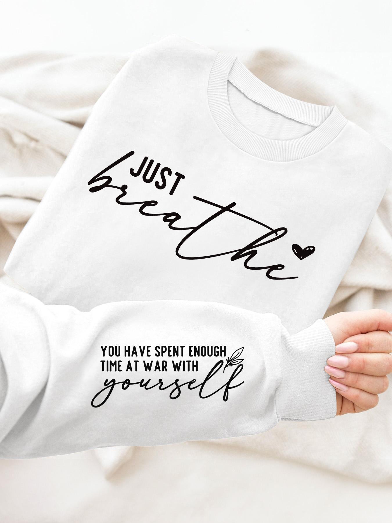 Women's Letter & Heart Print Pullover Sweatshirt, Casual Long Sleeve Crew Neck Sweatshirt for Fall & Winter, Women's Clothes for Daily Wear