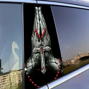 2pcs Car Stickers, Redeemer Repentance Prayer God Car Door Post Stickers, High Gloss Car B-pillar Protective Film Self-adhesive Waterproof and Scratch Resistant Stickers, Suitable for Cars, Walls, Window Glass, Etc.- Car Decoration