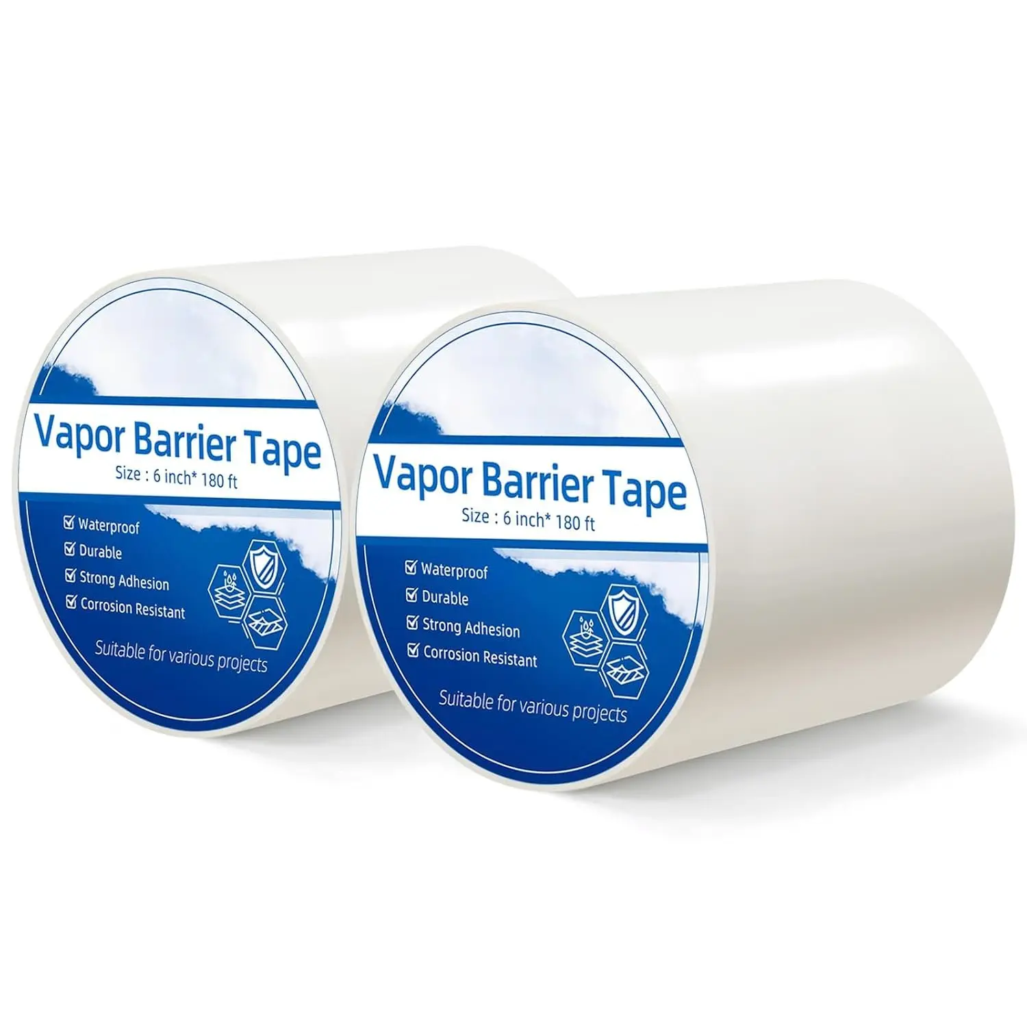 Vapor Barrier Tape - 8 Mil 6" x 180FT x 2 Roll, Heavy Duty Sealing Tape, Super Sticky &  Seam Tape for Crawl Space, Basement, Floor, Pipe, HVAC & Construction Repairs