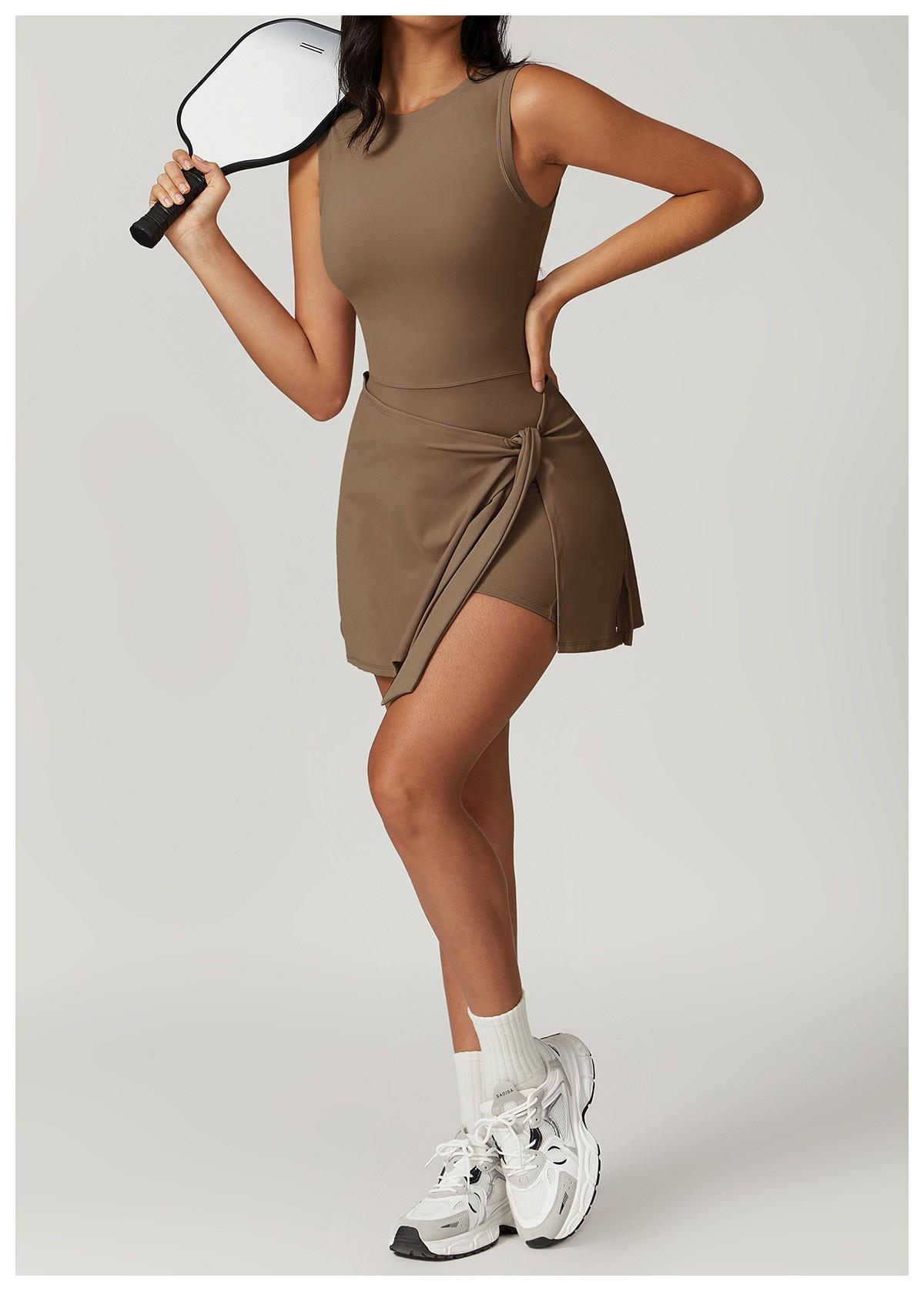Womens Tennis Dress Wrap Skirt Built in Shorts Sleeveless Golf Athletic Romper Sundress Tie Front