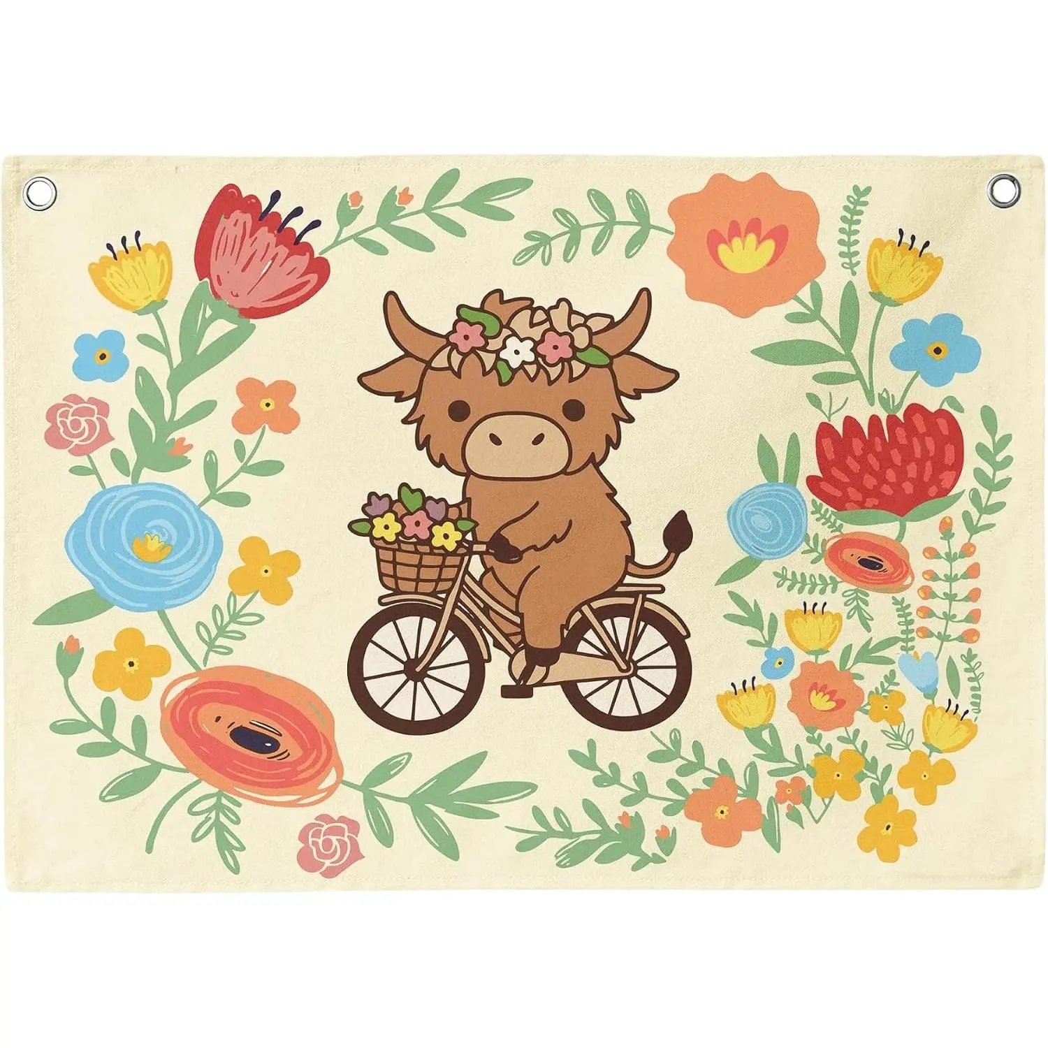 Boho Classroom Wall Decor, Highland Cow Canvas Banner, Back to School Decoration, Vintage Tapestry for Kindergarten, Elementary School & Bedroom Walls, 30 x 20 inches