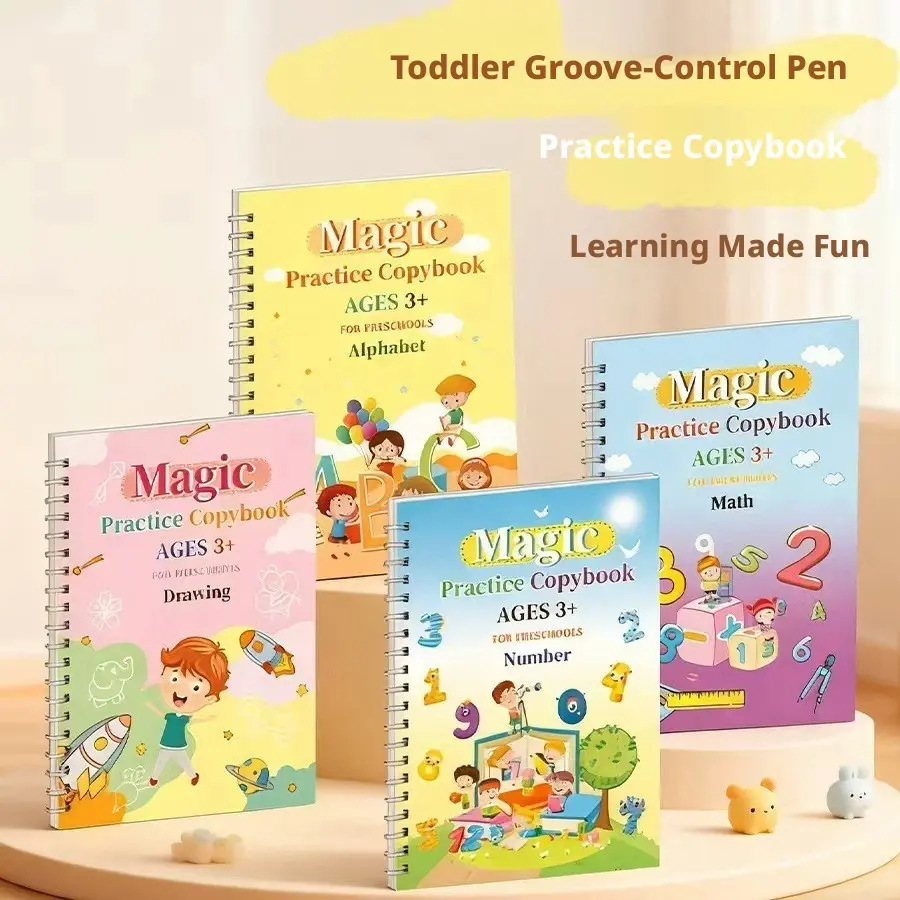 New Four-Page Magic Calligraphy Practice Book, Includes Pen Holder, 10 Nibs, Reusable, Comfortable Tracing, Educational Gift