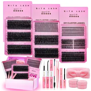 RITALASH 960PCS Spike&Cat50D&60D&80D&100D Lash D Curl Individual Eyelashes Black, Spiky False Eyelashes Thick Individual Eyelashes Kit Diy Eyelash Set With Lash Bond&Seal Lash Remover Tweezers Dual-Ended Head&Wristband For Daily Life & Dates & Party