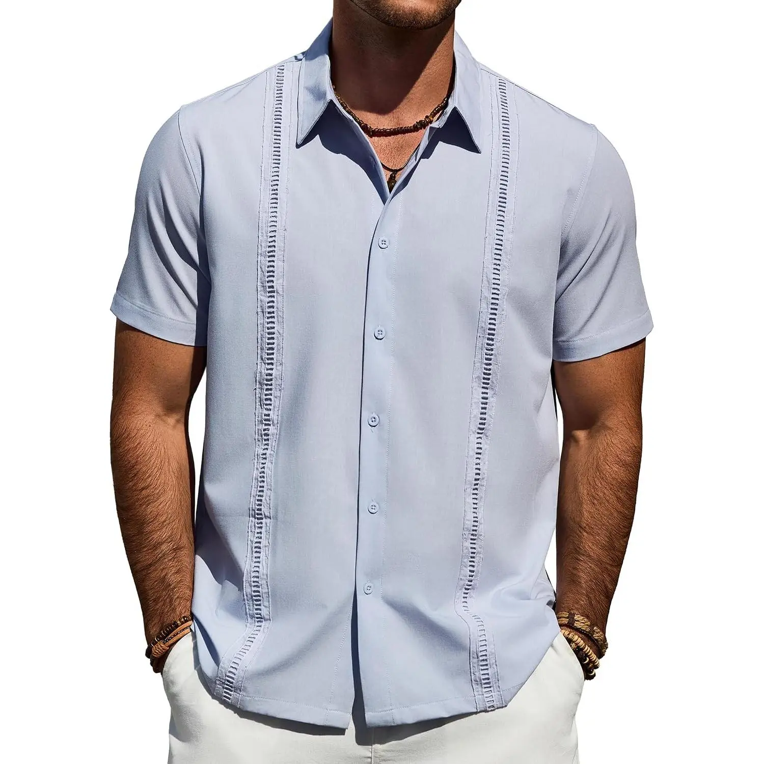 Cuban Guayabera Short Sleeve Button Down Shirt Casual Beach Summer