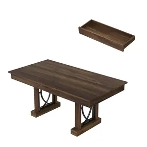 Spacious 71-Inch Rectangular Dining Table for 6-8 – Modern Industrial Wood Top, 2 Storage Drawers, Metal Frame, Waterproof & Heat-Resistant – Perfect for Dining Room, Kitchen, Living Area