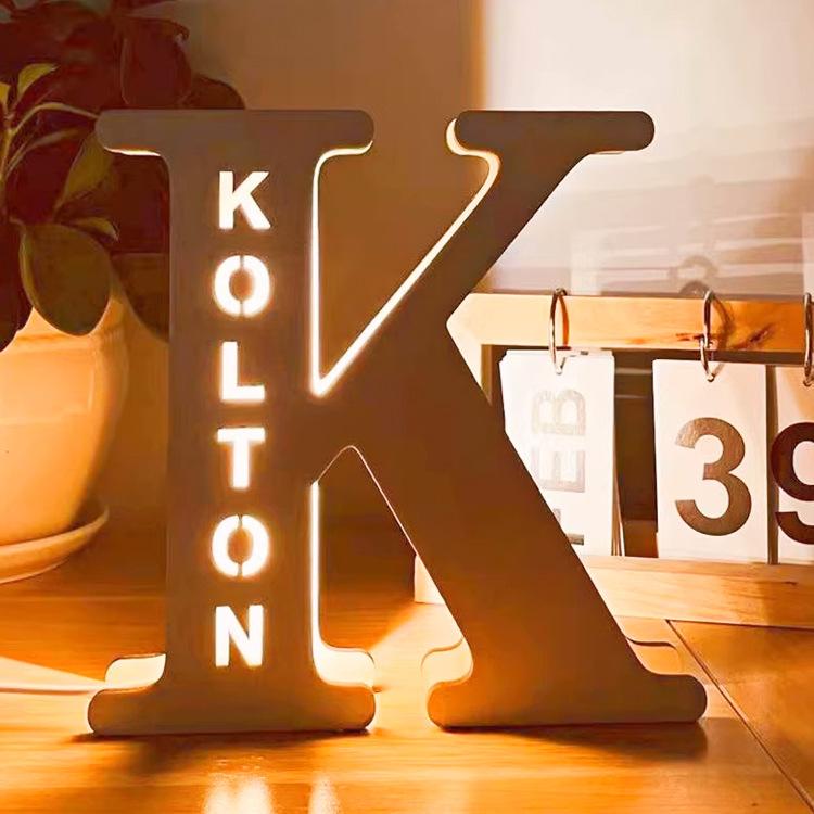 Custom Wooden LED Letter Lights, Personalized Name Night Light, Engraved Wood Wall Decor Lamp for Home & Gifts