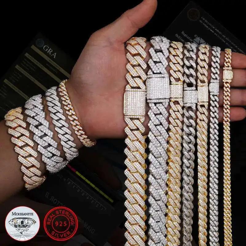 Iced Out 4rows 16mm Vvs Moissanite Miami Cuban Link Chain Pass Diamond Tester Gra Hip Hop 925 Sterling Silver Bracelet