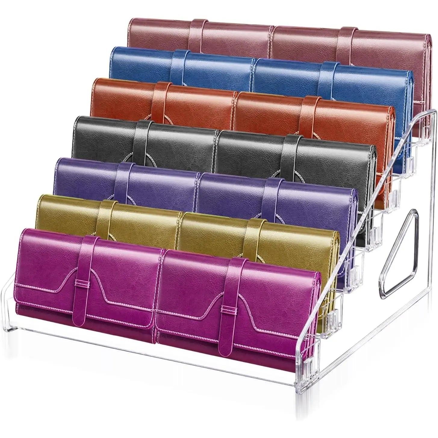Wallet Display Stand, Acrylic 7-Tier Purse Display Stand, 7.8" Handbag & Perfume Organizer Rack, Cosmetic Jewelry Sunglasses Makeup Accessories Shelf (1 Pack)