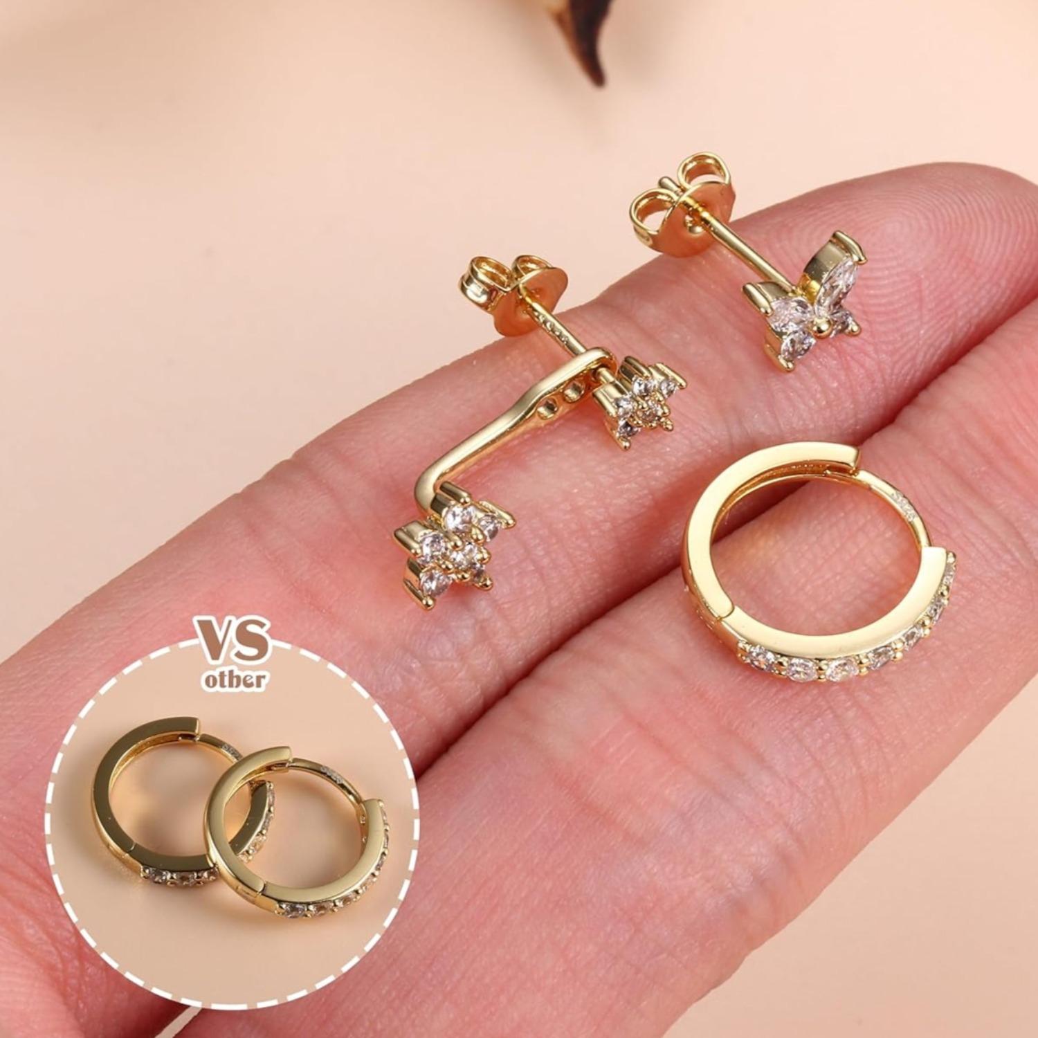 Trendy 14K Gold Plated Earrings for Women Earrings for Multiple Piercings Cartilage Stud Small Hoop Dainty Earrings Set Jewelry