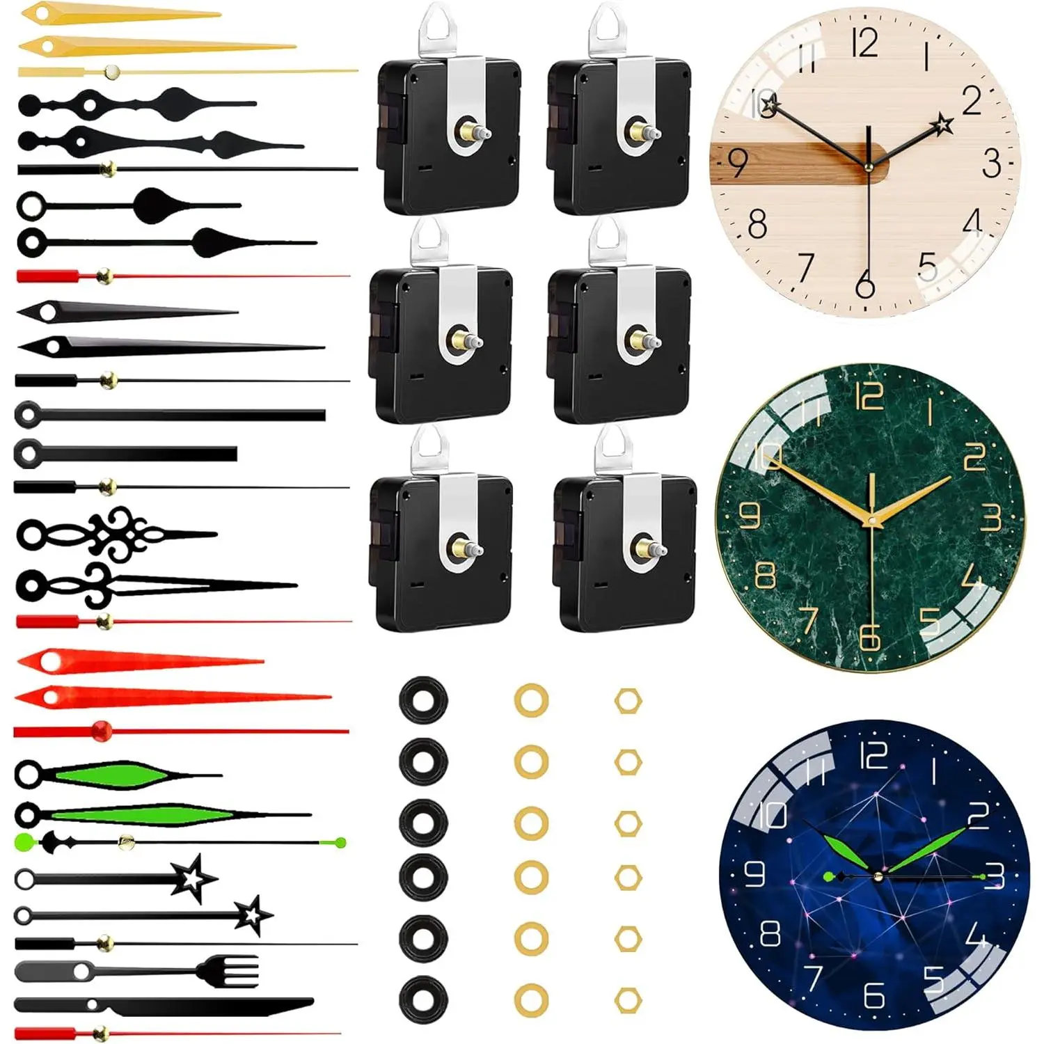 6 count High Torque Quartz Clock Movement Mechanism  Clock Kit with 10 Different Pairs of Hands Clock for DIY Repair Clock  Shaft Lengths 12mm 15.5mm 21.5mm (Style 2)