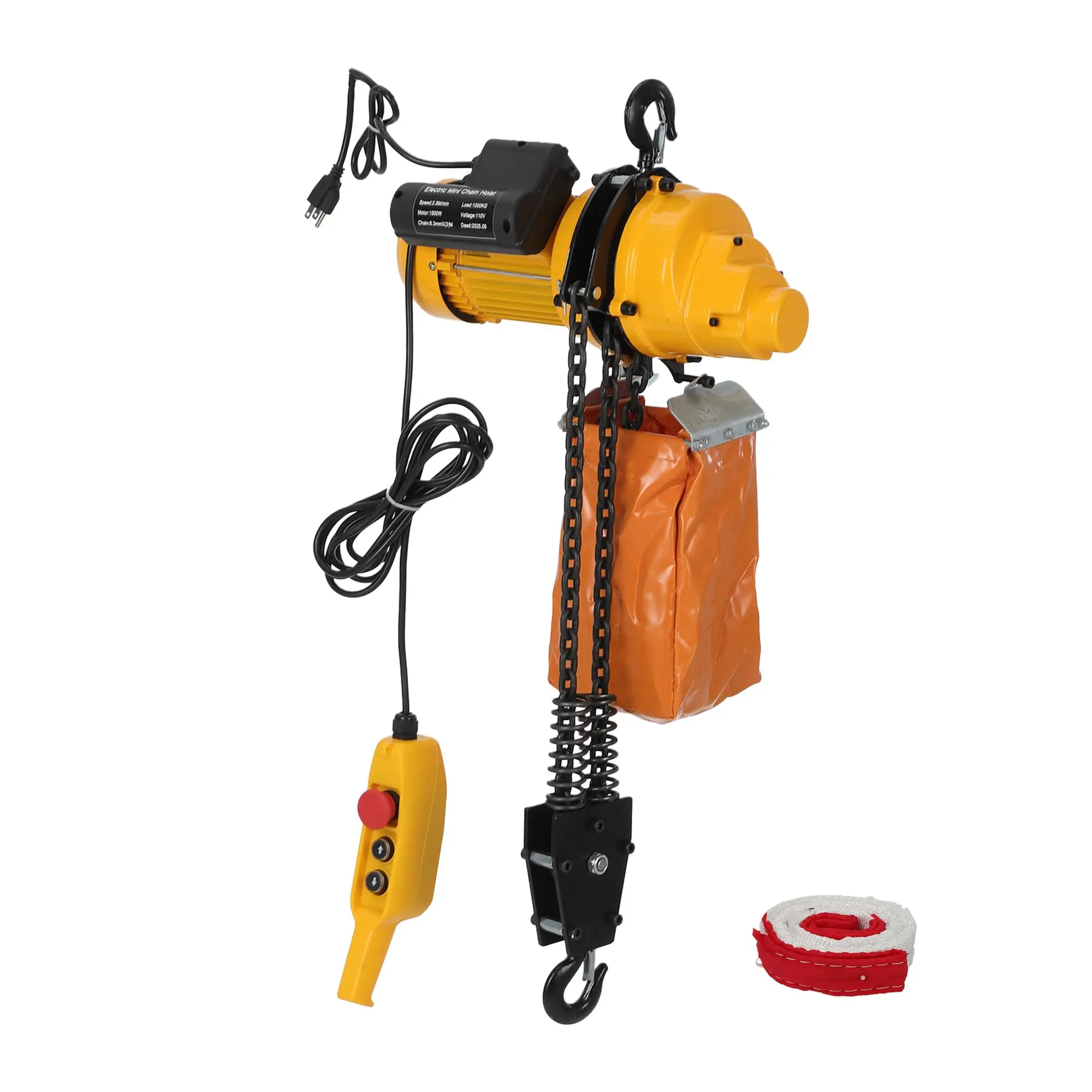1Ton Electric Chain Hoist, 2200Lbs Capacity, 20Ft Lift Height, 110V Single-Phase Overhead Crane Hoist with Grade Carburized Double Chain & 2x 360° Rotatable Hooks for Garage Ceiling