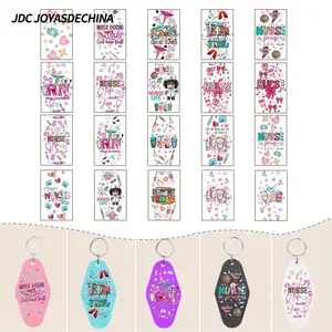 30pcs/ 60pcs Nurse UV DTF Keychain wraps for Motel Keychains, Stethoscope Medicine Coffee Design Hotel Key Chain, Decals Holiday Gifts for Hospital Nursing