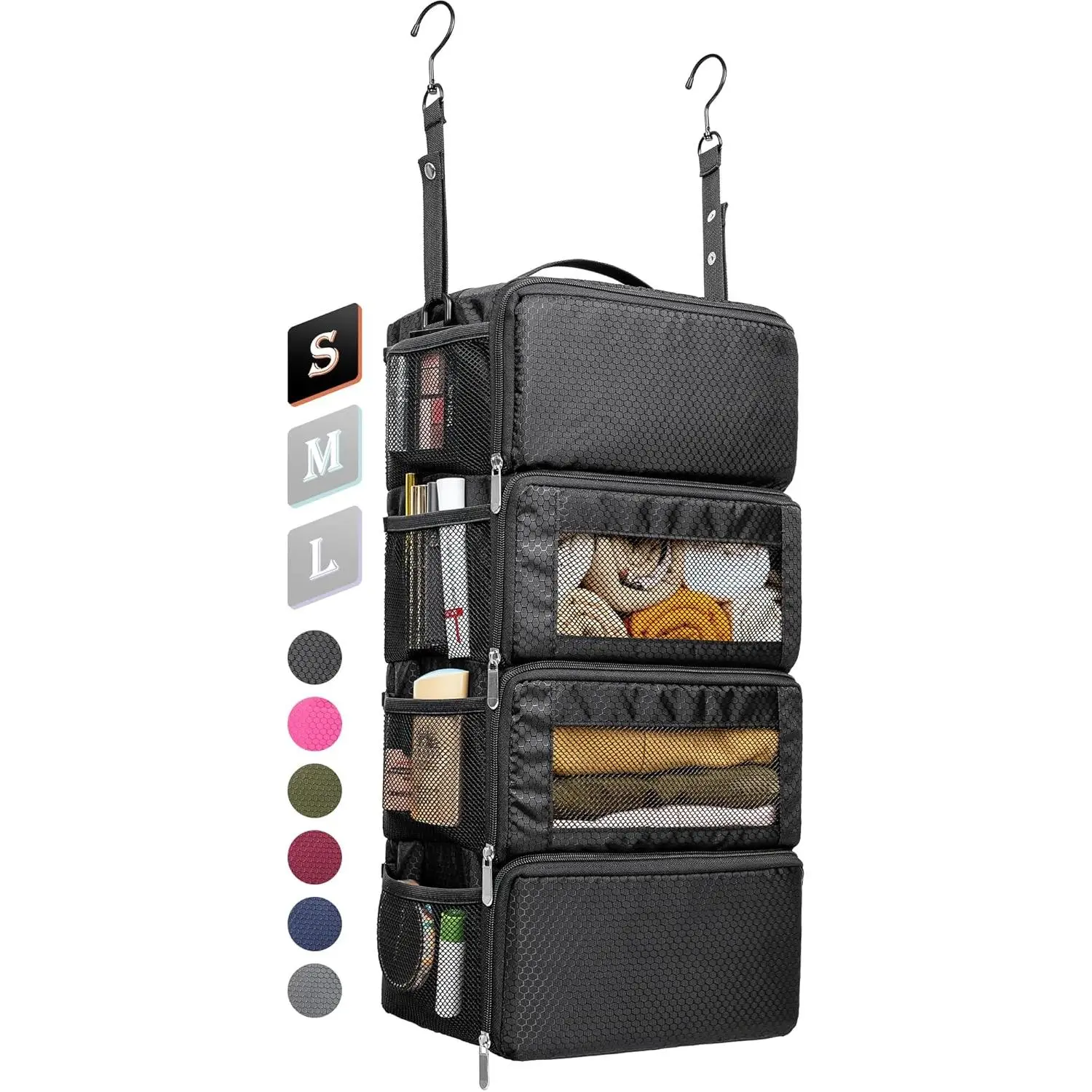 Suitcase Organizer,  Travel Luggage Organizer Shelves Carry  Bag | Collapsible  Packing Cubes Shelf for Travel, 4-Tier Travel Closet  Organizer, S-Black