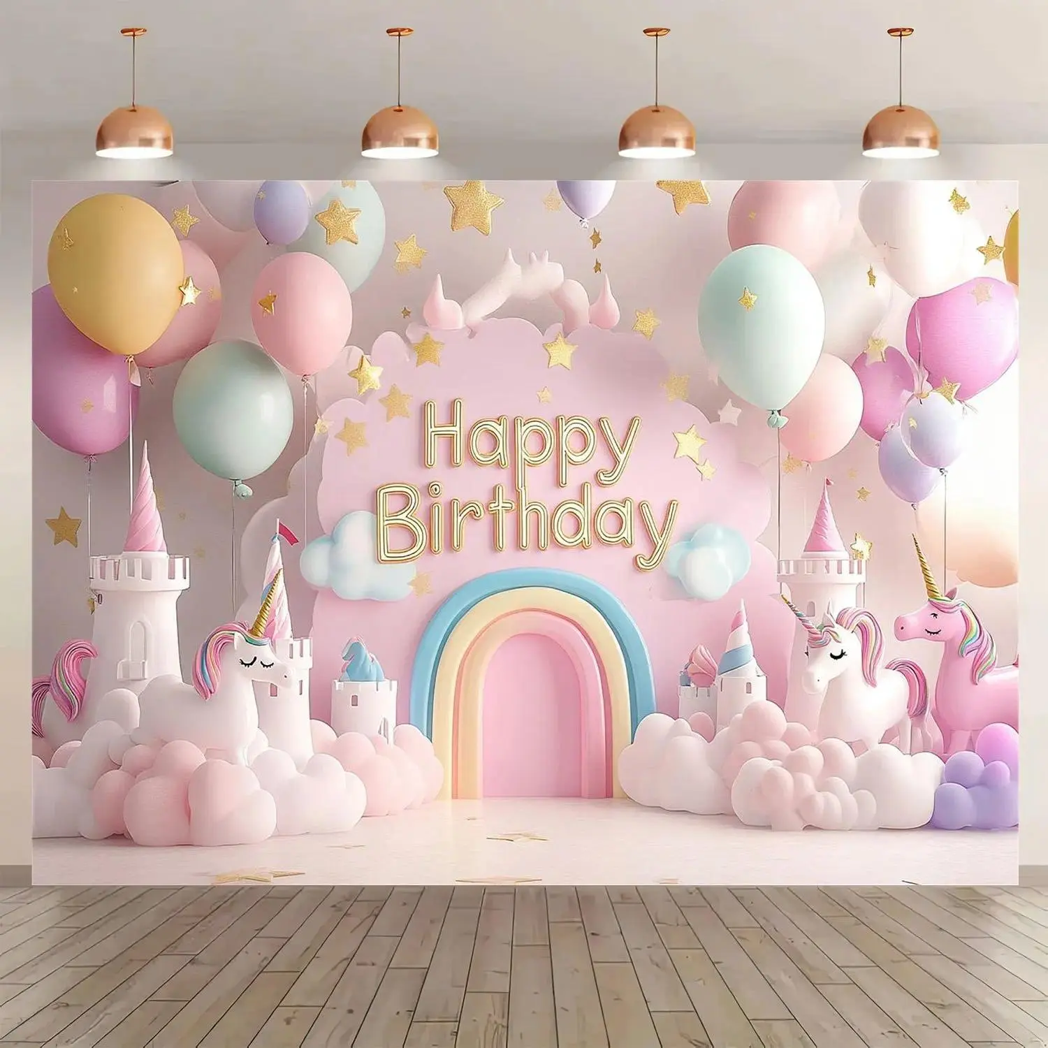 Fantasy Unicorn Birthday Backdrop Party Background Cloth, Magical Rainbow Tapestry Wall Hanging Photography Background Premium Polyester Fabric, Celebration Event Decor, Outdoor Party Setup, Photo Studio Background, Festival Decoration Prop