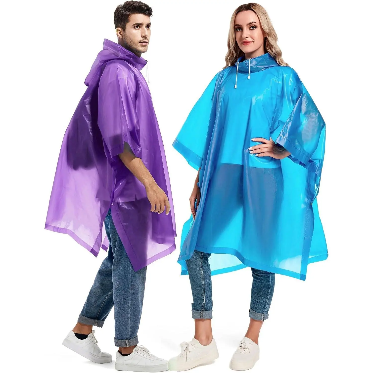 2 Pack Rain Ponchos for Adults Reusable - Raincoats Survival Emergency Heavy Duty Rain Coat with Drawstring Hood