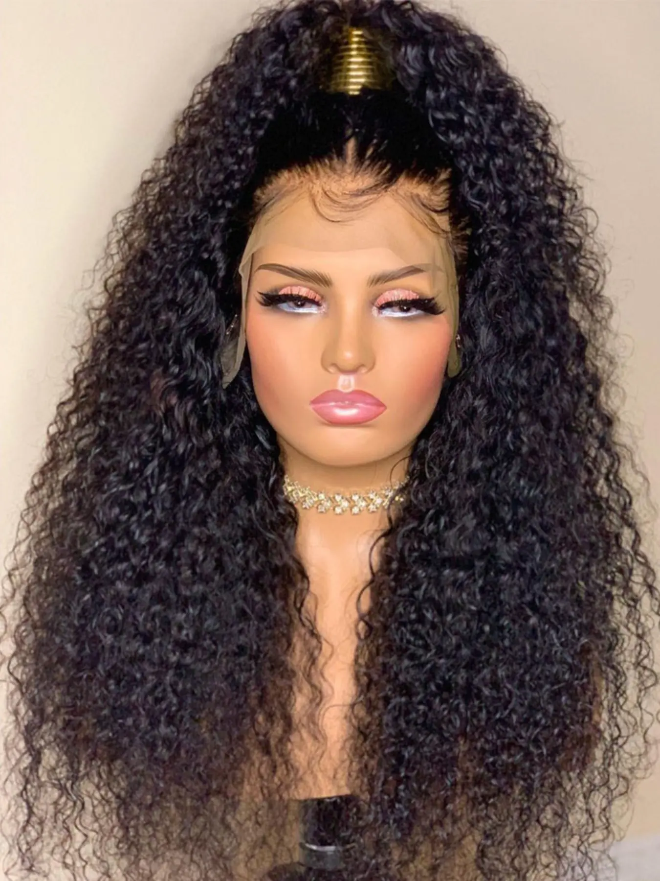 Soft Long 26 Inch 180 Density Natural Black Kinky Curly Deep 13x4 Front Lace Wig, Glueless  Synthtic Pre-Plucked Heat Resistant Daily Wear Wig