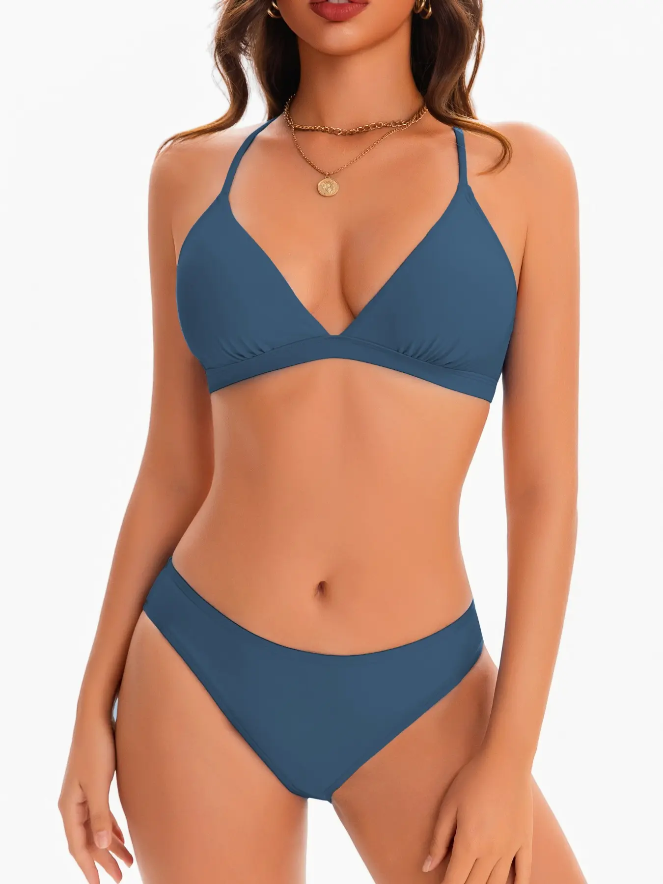 Karrack Women's Bikini Set, Two-Piece Casual Vacation Swimsuit, V-Neck Low Waist, Cross Back, Adjustable Straps, Colorblock Design