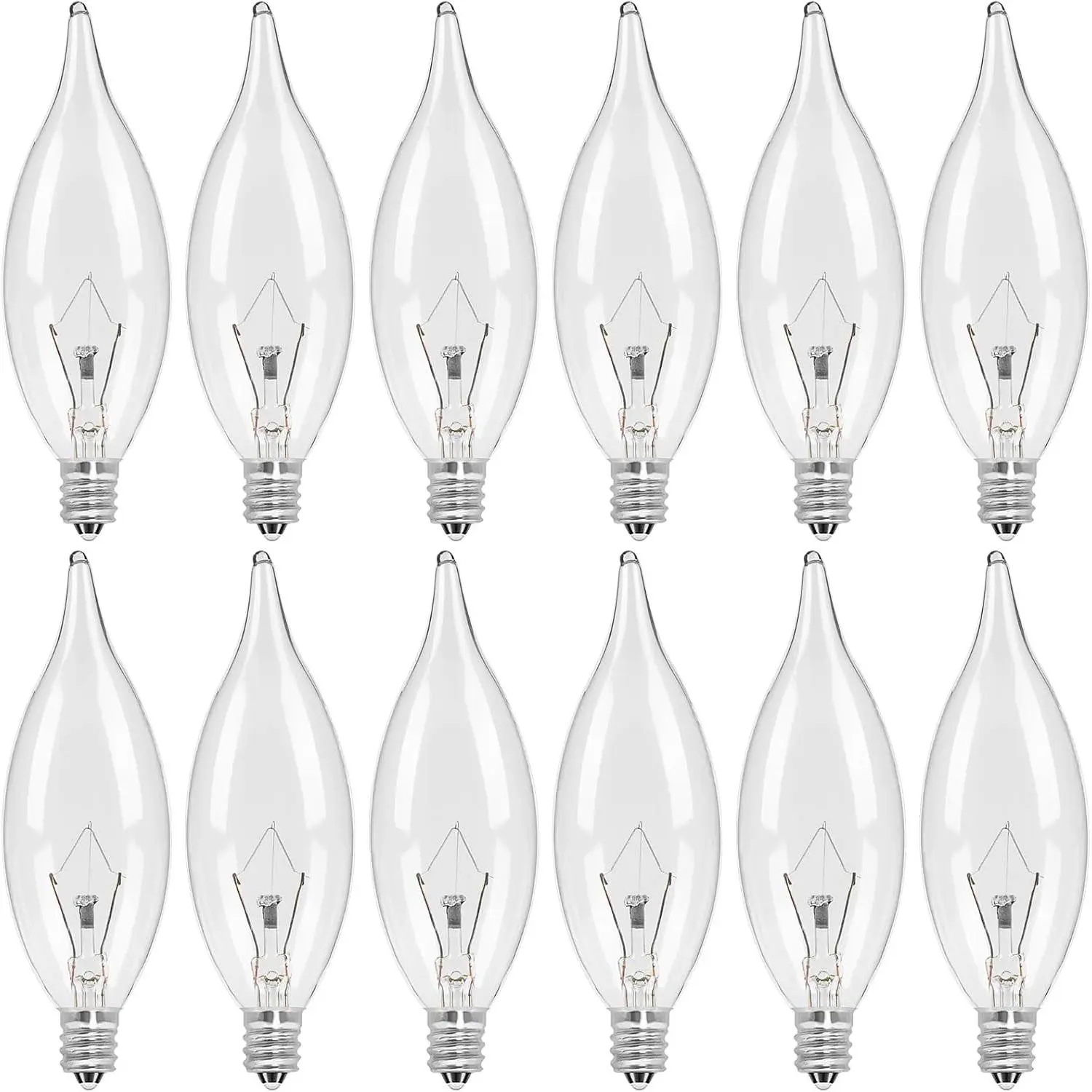 12-Pack Candelabra Light Bulbs 40W Warm White 2500K, 380 Lumen Candle Chandelier Bulb for Ceiling Fan, Pendants or Outdoor, CA10 Clear Type B E12 Base Dimmable